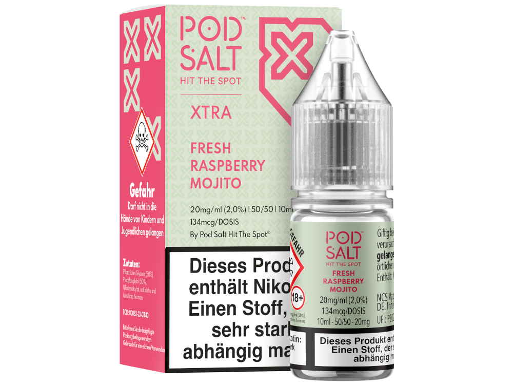 Pod Salt X Nikotinsalz-Liquid Fresh Raspberry Mojito 20 mg/ml
