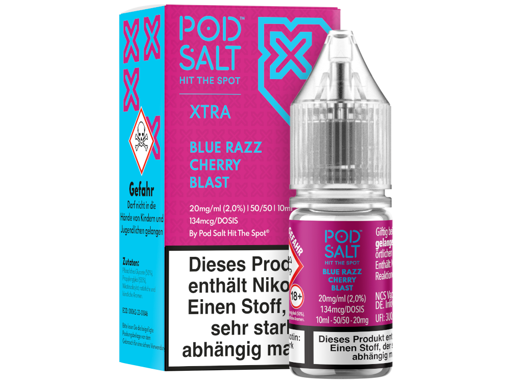 Pod Salt X Nikotinsalz-Liquid Blue Razz Cherry Blast 20 mg/ml
