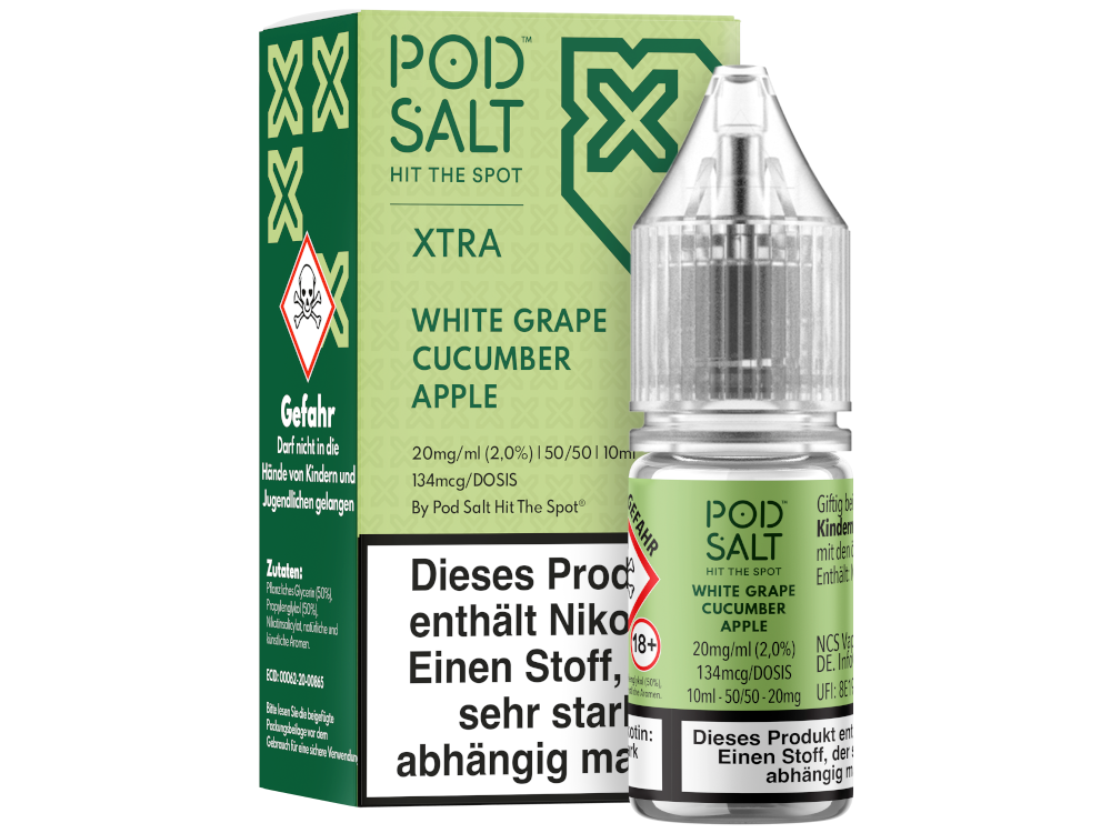 Pod Salt X Nikotinsalz-Liquid White Grape Cucumber Apple 20 mg/ml
